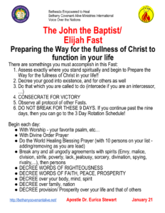John the Baptist/ Elijah Fast - Bethany Covenant Alive Ministries Intl
